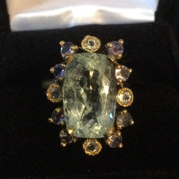 Rare Genuine 16mm by 10mm Aquamarine, Tanzanite & Topaz Ring - Picture 3 of 14